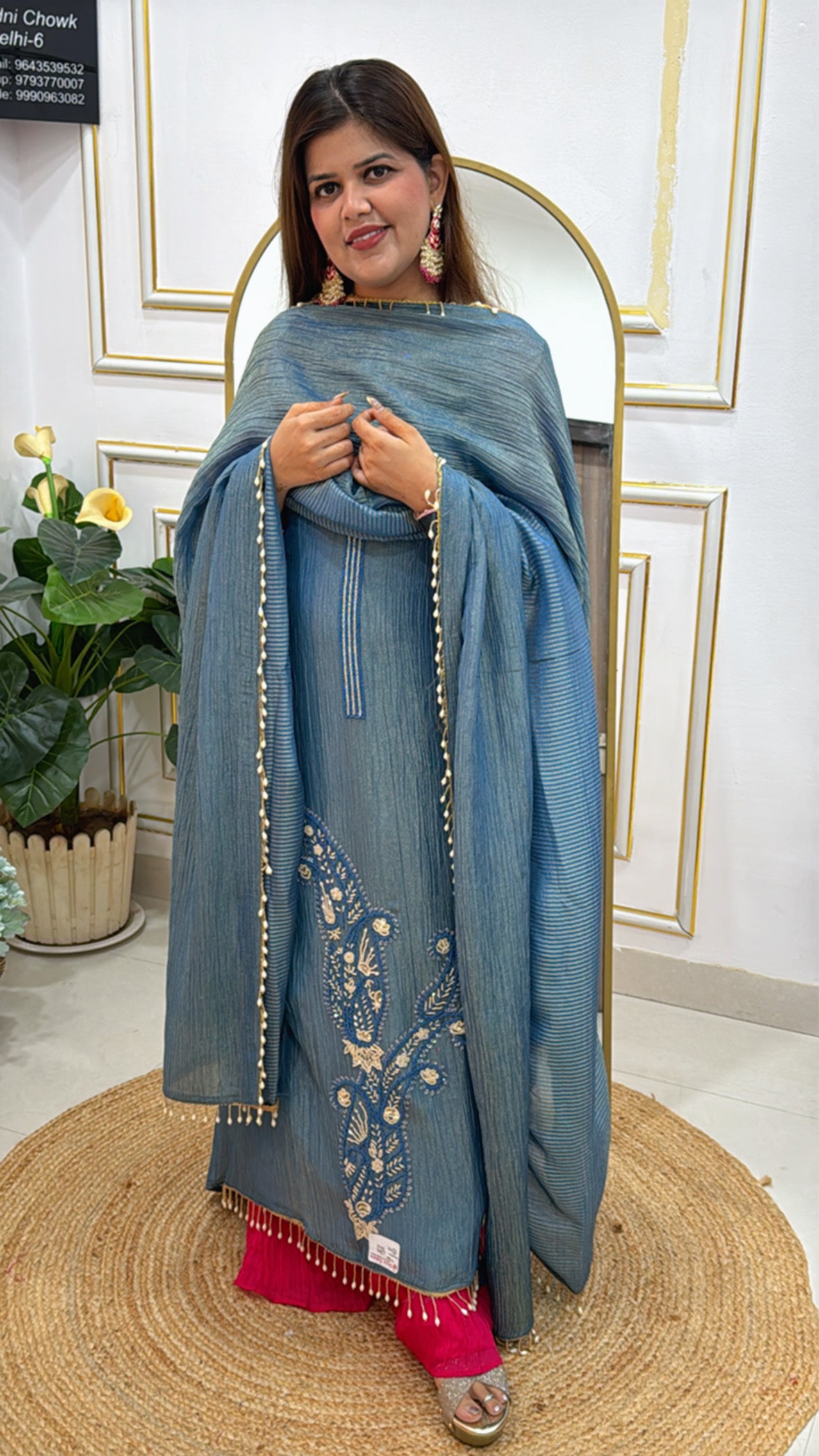 Latest Pure Crushed Shimmer Suit Material with Manual Handwork & Pearl Detailed Crushed Dupatta GF 442